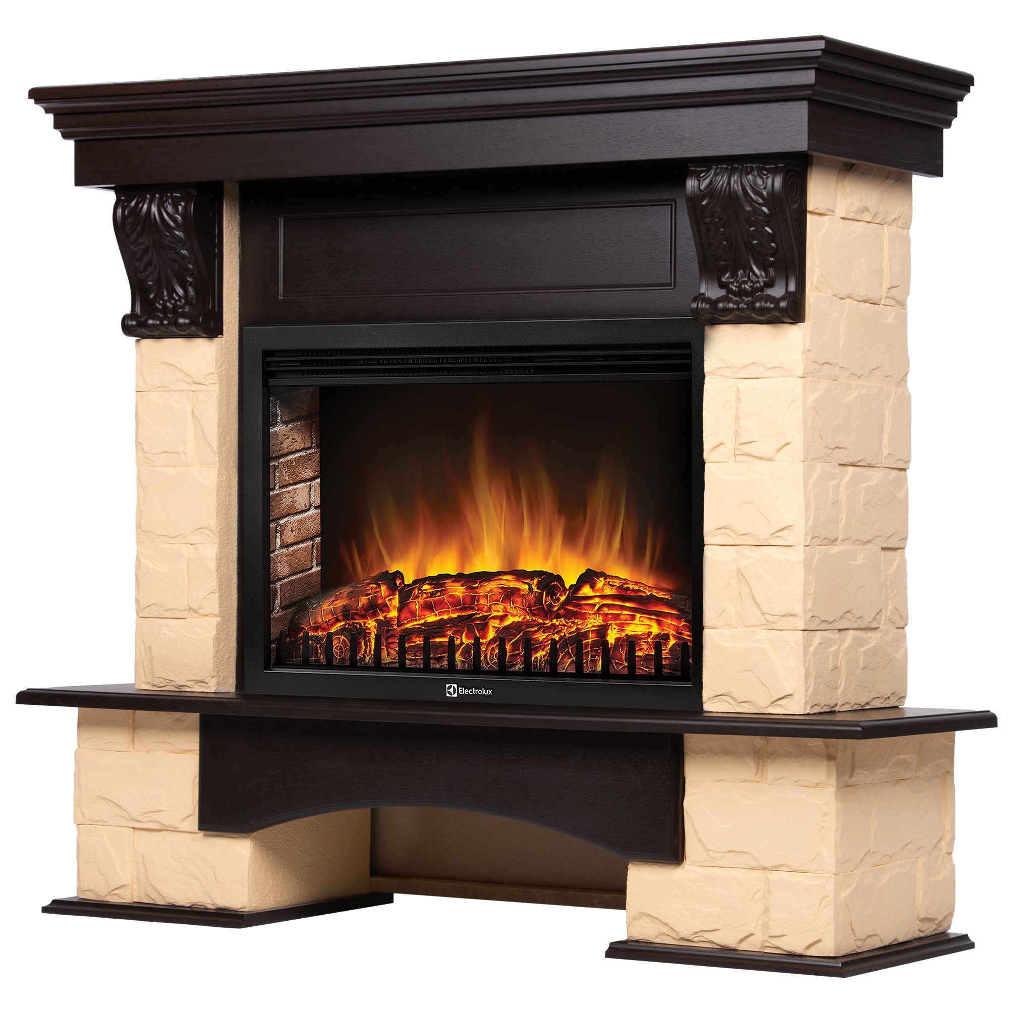 Портал Firelight Forte 25S камень бежевый, шпон темный дуб