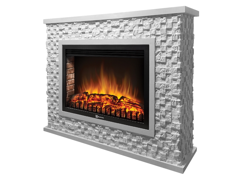 Портал Firelight Quadro 30 камень песчаник античный белый, белая эмаль